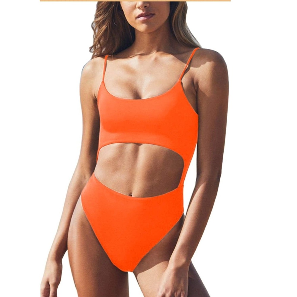 Meyeeka One Piece Swimsuit Women L Orange Cutout Strappy Sexy‎ Monokini 013 NWOT